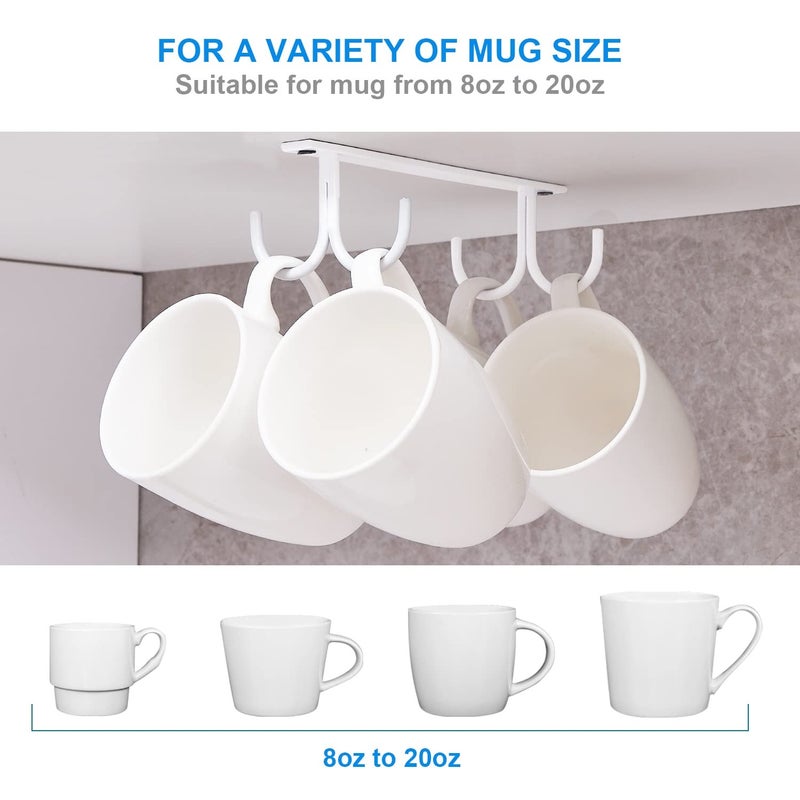 FOMANSH Mug Rack Under Cabinet - Coffee Cup Holder, 12 Mugs Hooks Under Shelf, Display Hanging Cups Drying Hook for Bar Kitchen Utensils White - Image 3